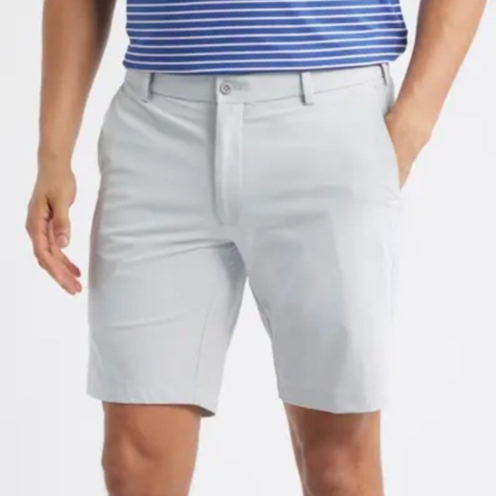 Peter Millar Men's Crown Crafted Surge Beige 9" Performance Shorts - Size 42